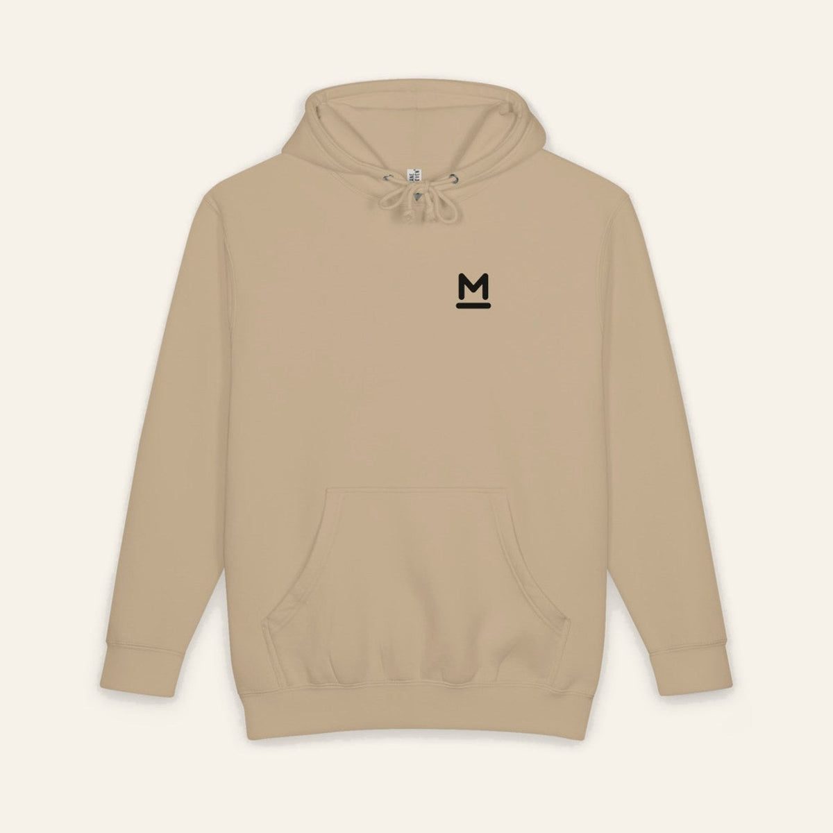 The Del Mar Hoodie in Mushroom, front, Bar M on the chest.