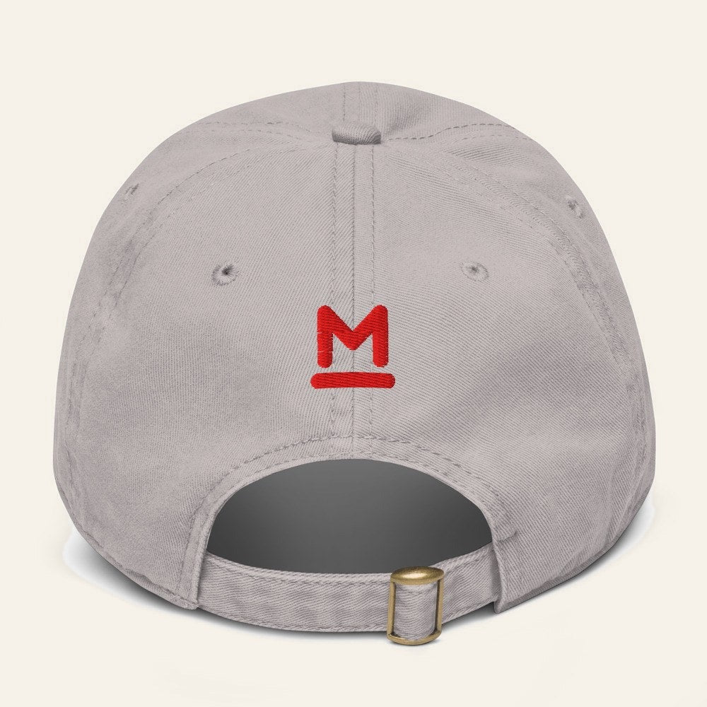 The Del Barrio Cap in Gray, back. Bar M in red thread.