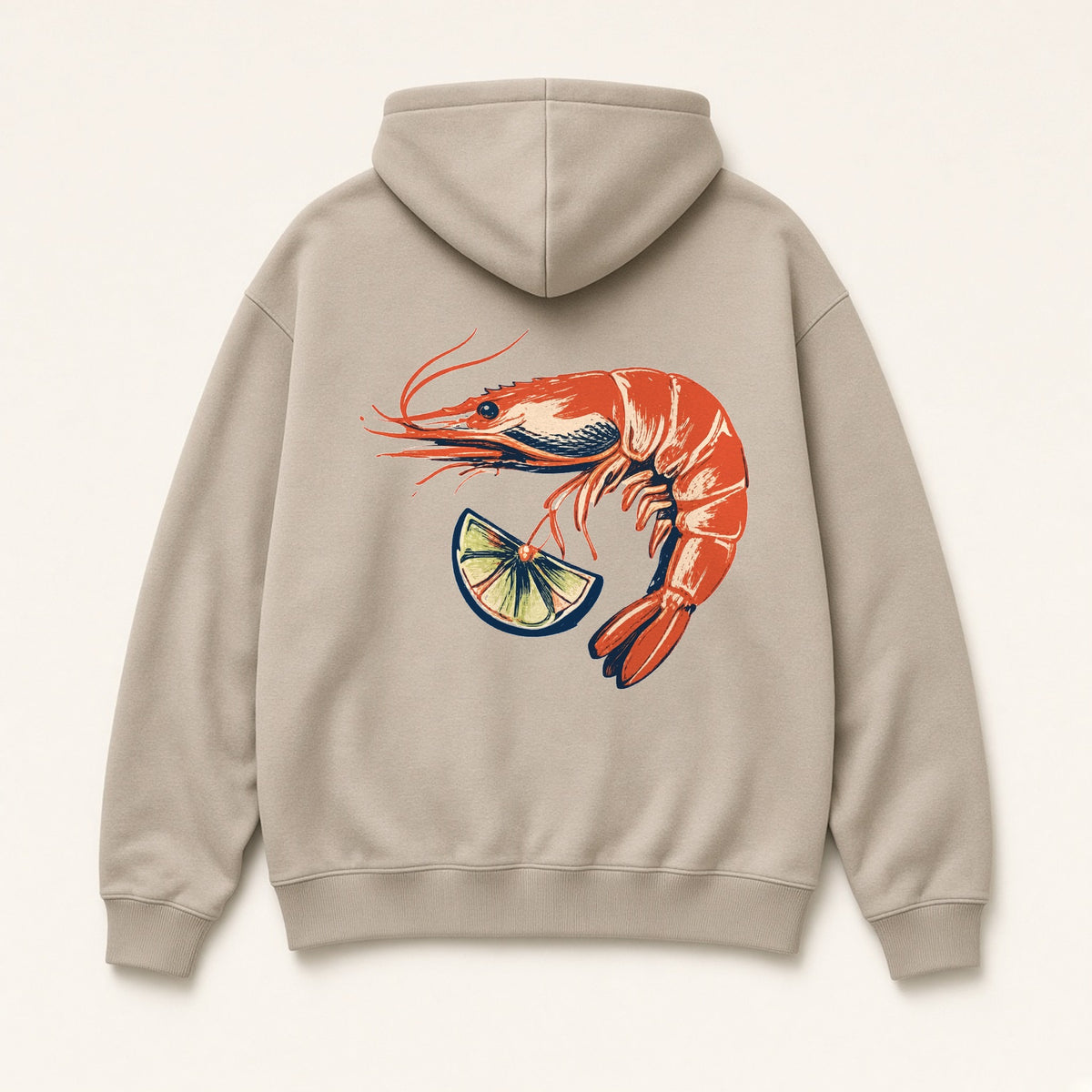 El Camarón Hoodie, back print on Mushroom