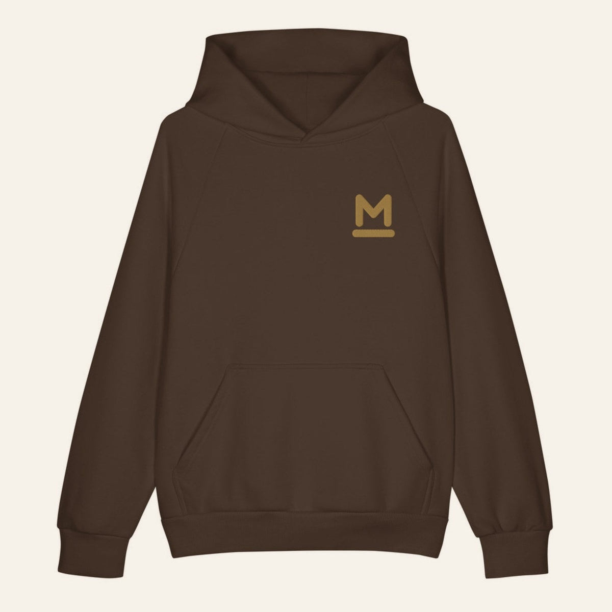 The Bar M Hoodie in Chocolate Brown, front.