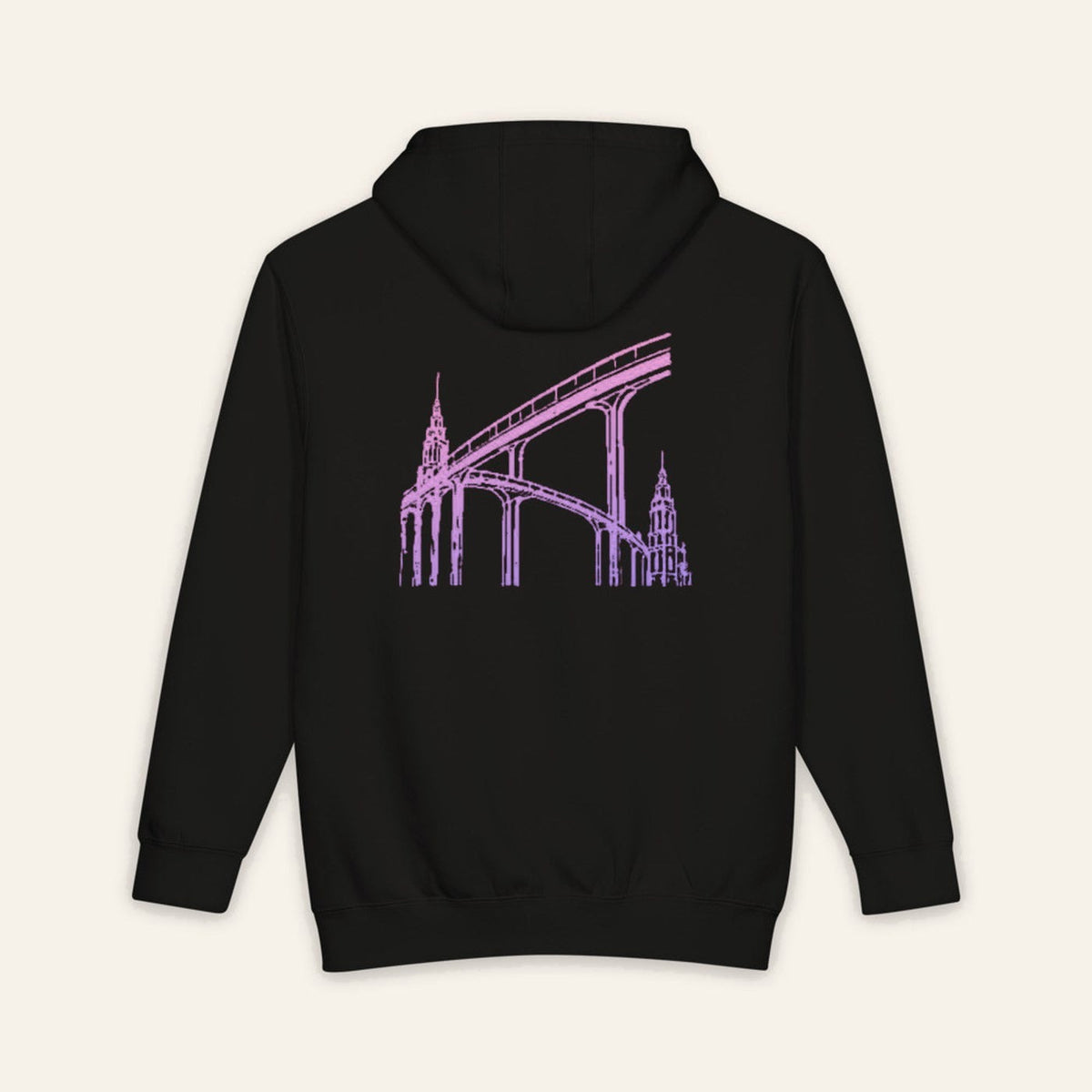 The De la Ciudad Hoodie, back print.
