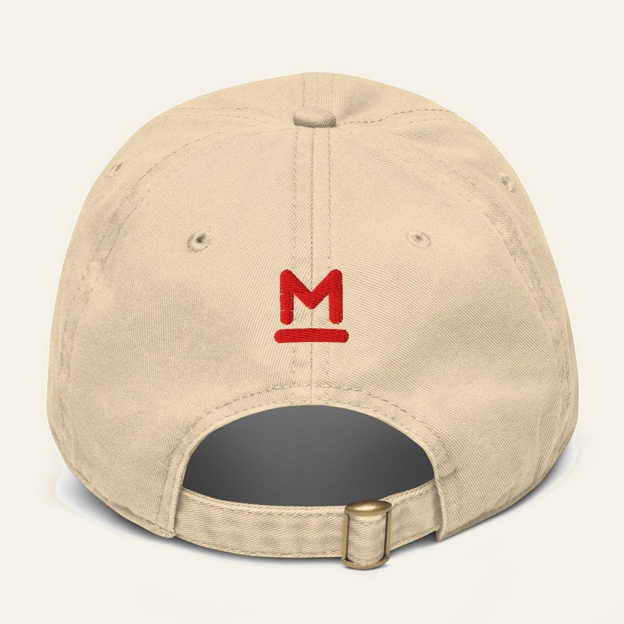 The Del Rancho Cap in Khaki, back. Bar M in red thread.